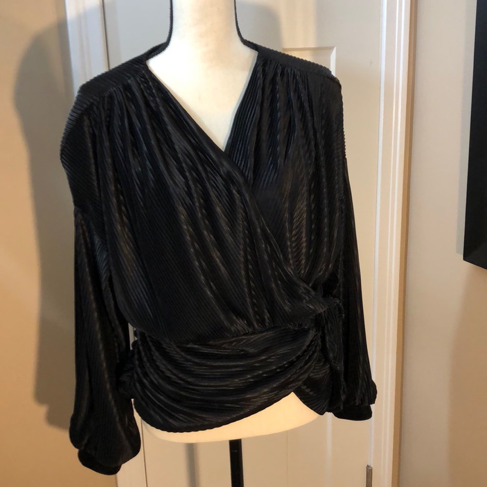 Express Long Sleeve Faux Wrap Black Top (L)